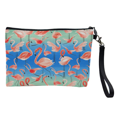 Cute Watercolor Pink Coral Flamingos - pretty makeup bag by Ninola Design