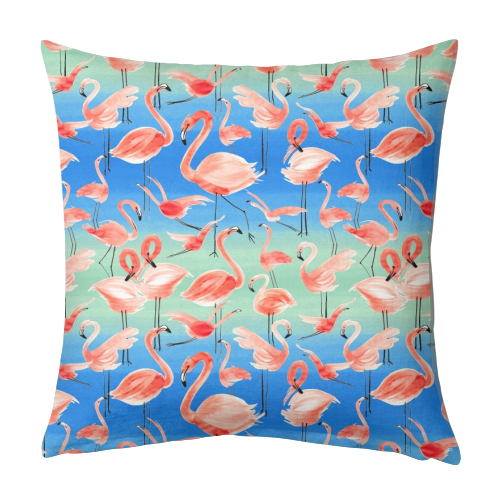 Cute Watercolor Pink Coral Flamingos - designed cushion by Ninola Design