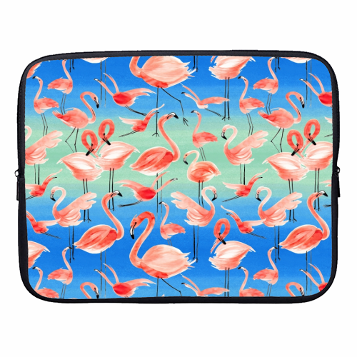 Cute Watercolor Pink Coral Flamingos - designer laptop sleeve by Ninola Design