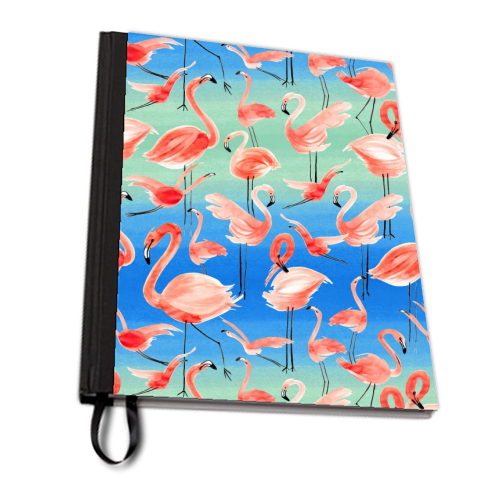 Cute Watercolor Pink Coral Flamingos - personalised A4, A5, A6 notebook by Ninola Design