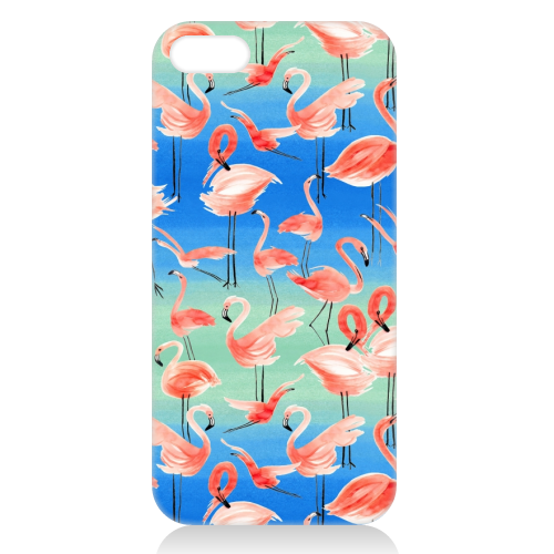 Cute Watercolor Pink Coral Flamingos - unique phone case by Ninola Design