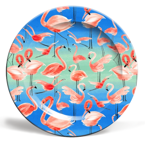 Cute Watercolor Pink Coral Flamingos - ceramic dinner plate by Ninola Design