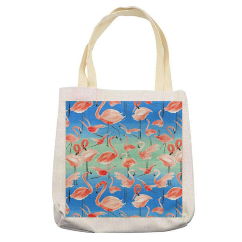Cute Watercolor Pink Coral Flamingos - printed tote bag by Ninola Design