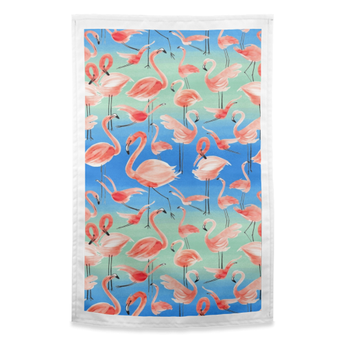 Cute Watercolor Pink Coral Flamingos - funny tea towel by Ninola Design