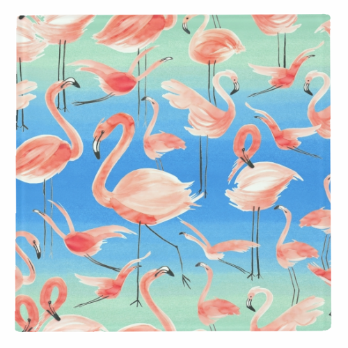 Cute Watercolor Pink Coral Flamingos - personalised beer coaster by Ninola Design