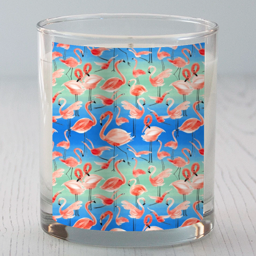 Cute Watercolor Pink Coral Flamingos - scented candle by Ninola Design