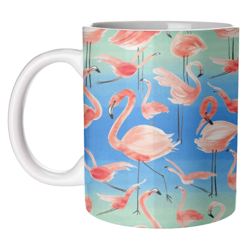 Cute Watercolor Pink Coral Flamingos - unique mug by Ninola Design