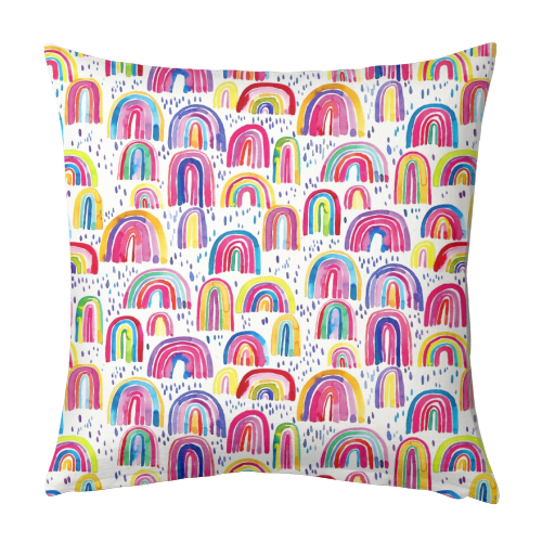 Cute Colorful Watercolor Rainbows - designed cushion by Ninola Design