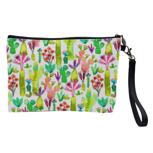 Watercolor Cute Cactus Garden - pretty makeup bag by Ninola Design