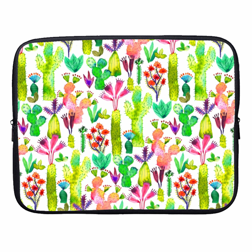 Watercolor Cute Cactus Garden - designer laptop sleeve by Ninola Design