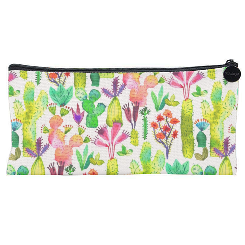 Watercolor Cute Cactus Garden - flat pencil case by Ninola Design
