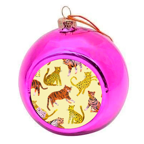 Safari Tigers and Leopards - colourful christmas bauble by Ninola Design