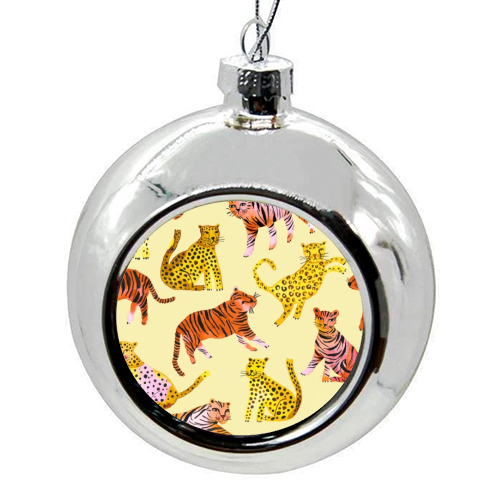 Safari Tigers and Leopards - colourful christmas bauble by Ninola Design