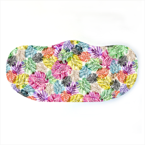 Monstera Tropical Watercolor Leaves - face cover mask by Ninola Design