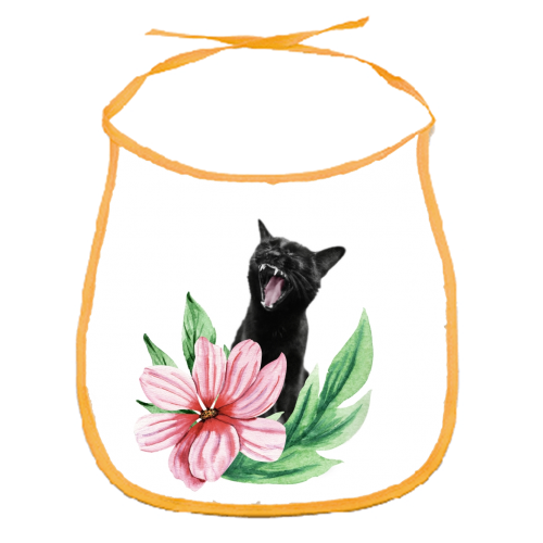 A yawning black cat - funny baby bib by DejaReve