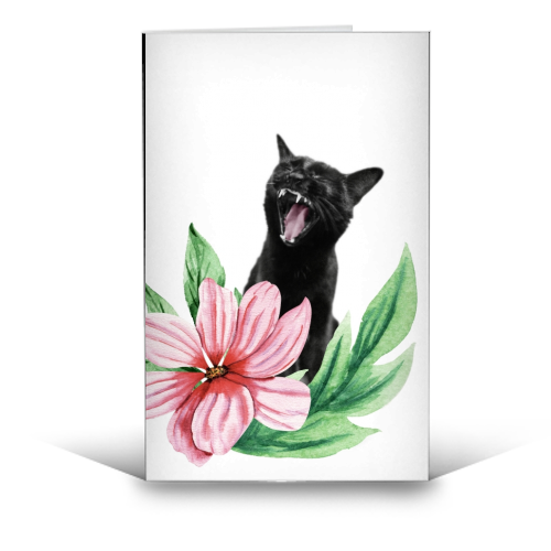 A yawning black cat - funny greeting card by DejaReve