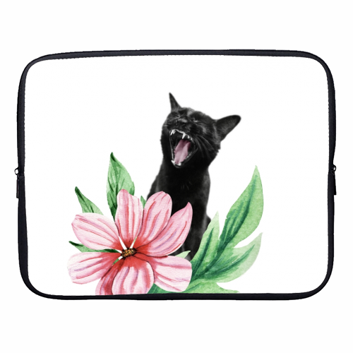 A yawning black cat - designer laptop sleeve by DejaReve