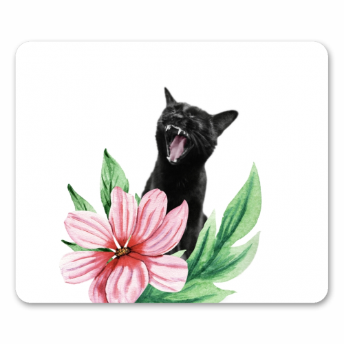 A yawning black cat - funny mouse mat by DejaReve