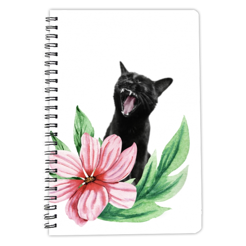 A yawning black cat - personalised A4, A5, A6 notebook by DejaReve