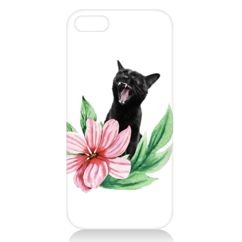 A yawning black cat - unique phone case by DejaReve