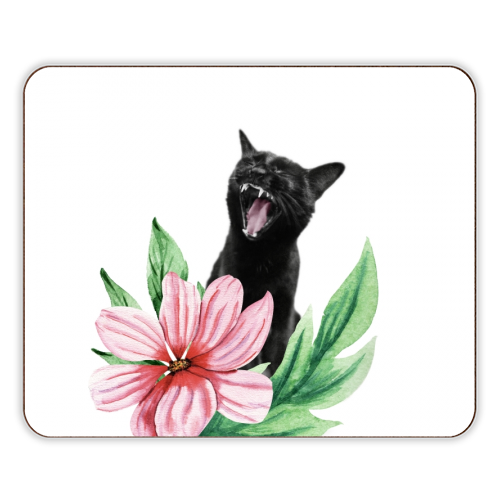 A yawning black cat - designer placemat by DejaReve