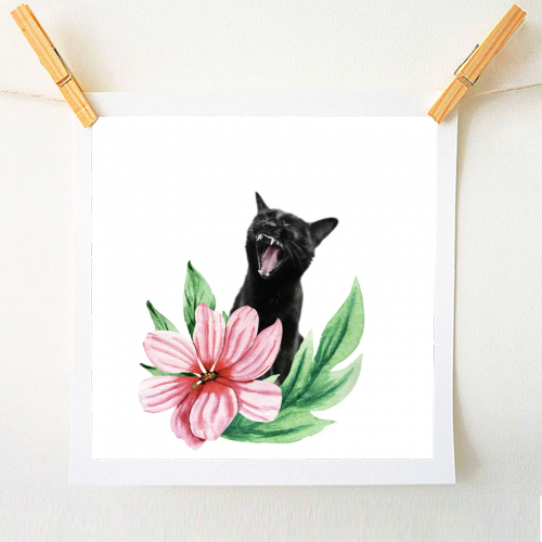 A yawning black cat - A1 - A4 art print by DejaReve