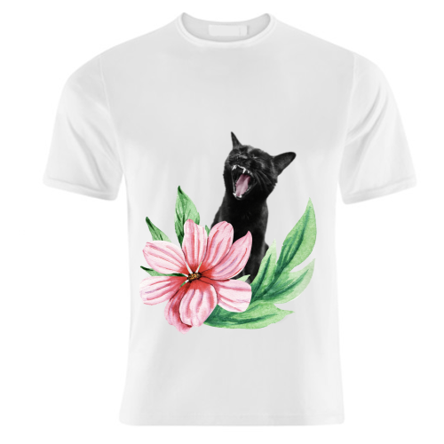 A yawning black cat - unique t shirt by DejaReve