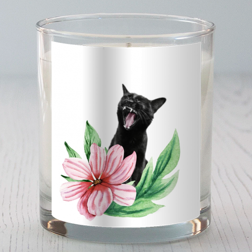 A yawning black cat - scented candle by DejaReve