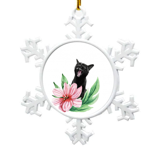 A yawning black cat - snowflake decoration by DejaReve