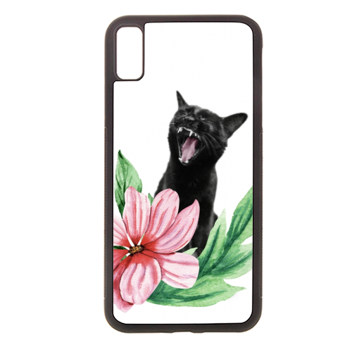 A yawning black cat - stylish phone case by DejaReve