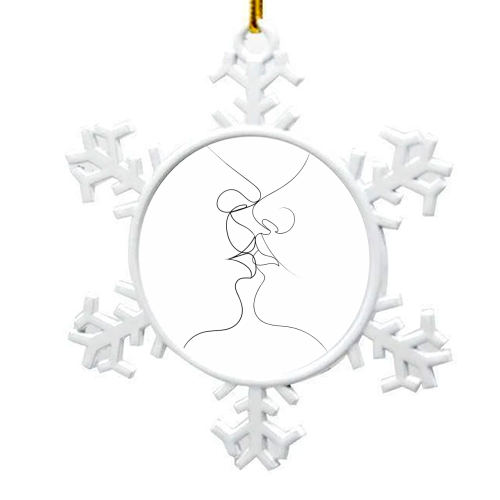 Tender Kiss on White - snowflake decoration by Adam Regester