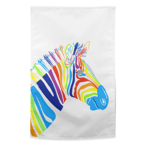 Rainbow Zebra - funny tea towel by Adam Regester