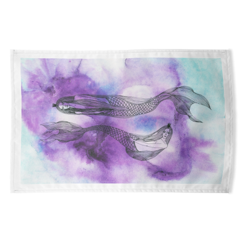 Two mermaids - funny tea towel by Aleshka K