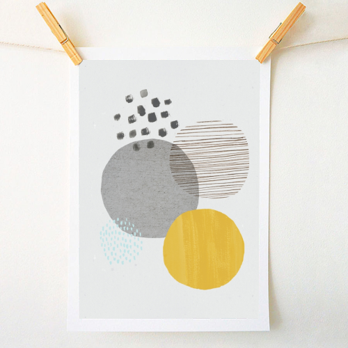 Abstract circles - grey and mustard - A1 - A4 art print by lauradidthis