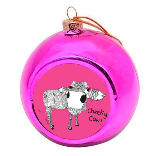 Cheeky Cow - colourful christmas bauble by Casey Rogers