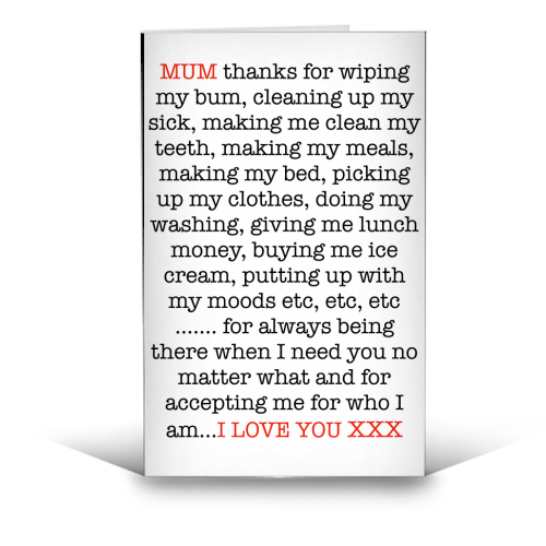 Thanks Mum - funny greeting card by Adam Regester