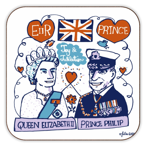 Queen Elizabeth & Prince Philip - personalised beer coaster by Julia Gash