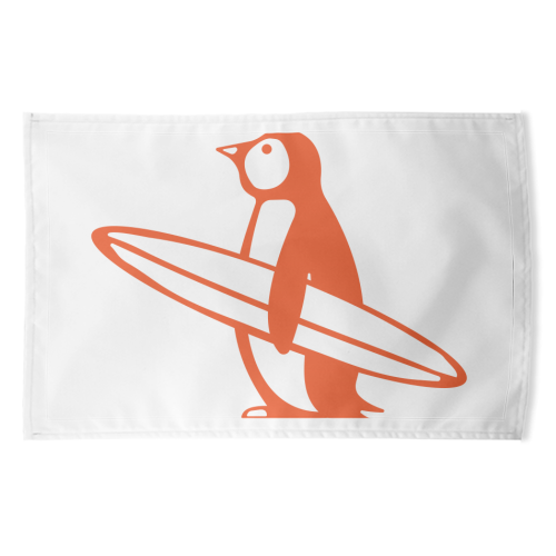 SURF PENGUIN - funny tea towel by Arif Rahman
