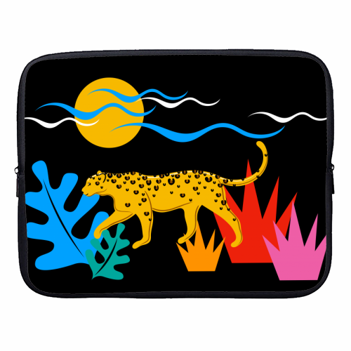 Walking Leopard Illustration ( black background ) - designer laptop sleeve by Adam Regester
