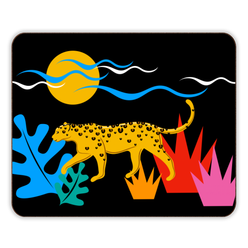 Walking Leopard Illustration ( black background ) - designer placemat by Adam Regester