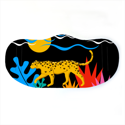 Walking Leopard Illustration ( black background ) - face cover mask by Adam Regester