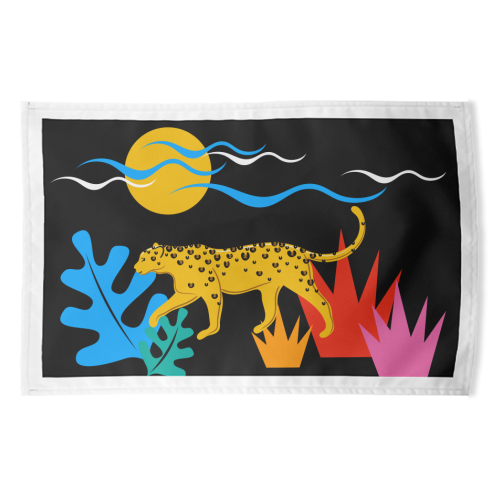 Walking Leopard Illustration ( black background ) - funny tea towel by Adam Regester