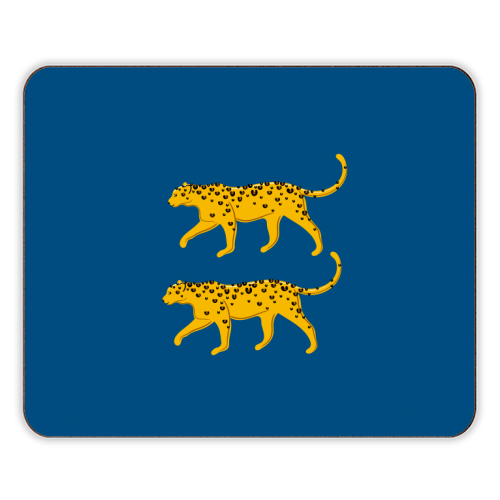 Leopard Pair ( blue background ) - designer placemat by Adam Regester