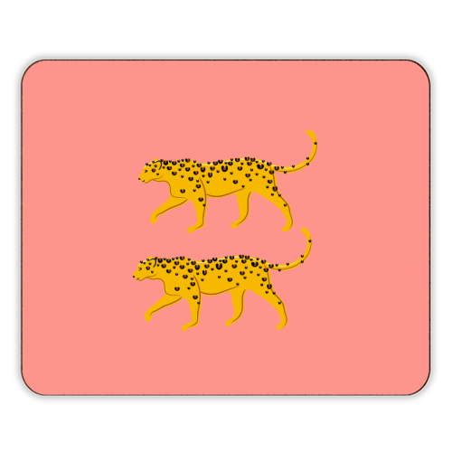 Leopard Pair ( coral background ) - designer placemat by Adam Regester