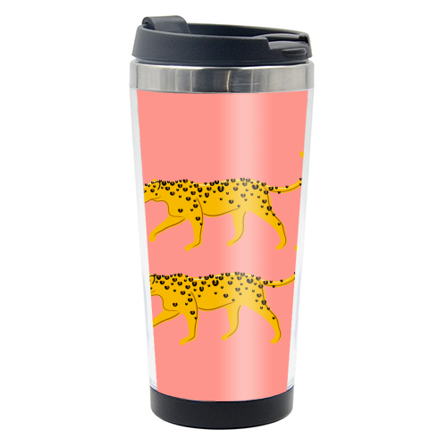 Leopard Pair ( coral background ) - photo water bottle by Adam Regester