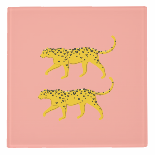 Leopard Pair ( coral background ) - personalised beer coaster by Adam Regester