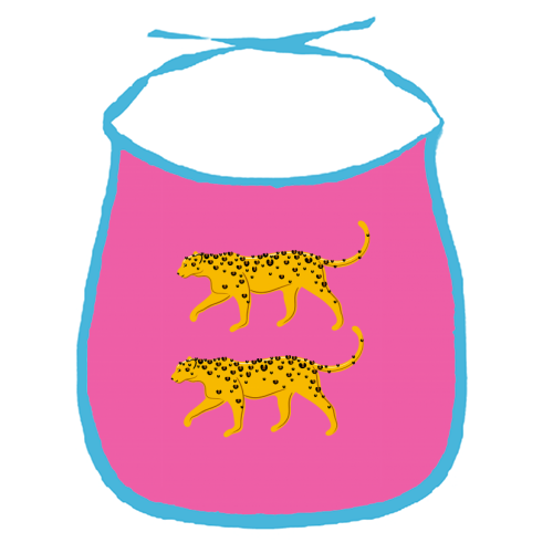 Leopard Pair ( pink background ) - funny baby bib by Adam Regester