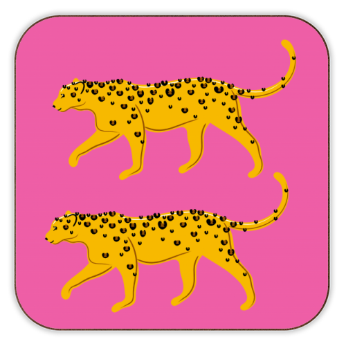 Leopard Pair ( pink background ) - personalised beer coaster by Adam Regester