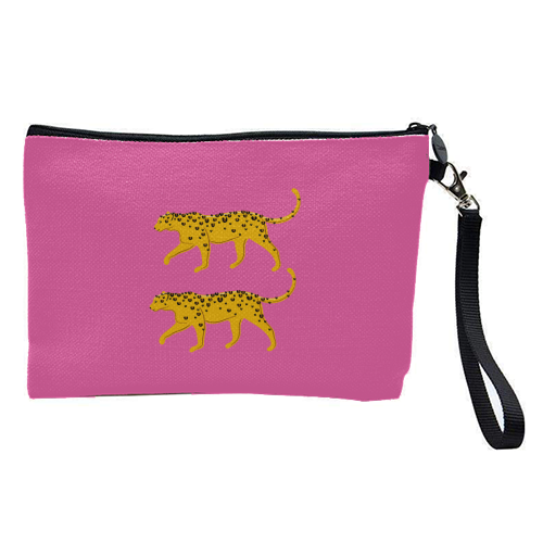 Leopard Pair ( pink background ) - pretty makeup bag by Adam Regester