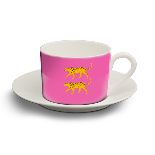Leopard Pair ( pink background ) - personalised cup and saucer by Adam Regester